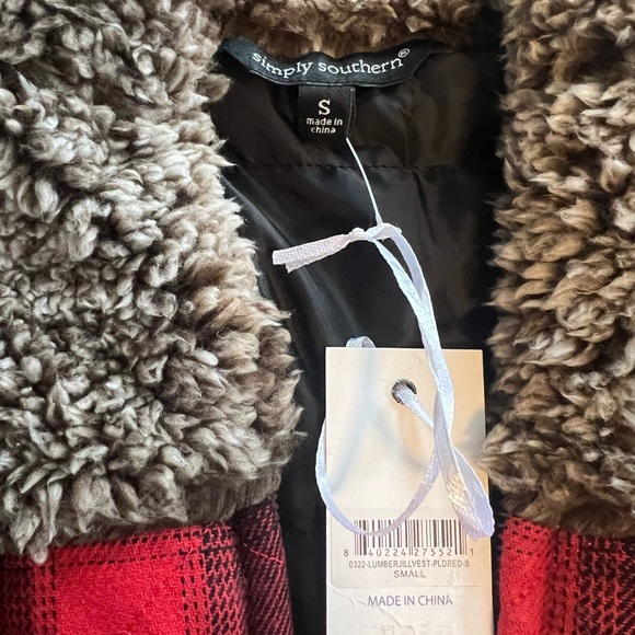 New With Tags Simply Southern Lumber Jill Vest-Plaid Red - Picture 2 of 6